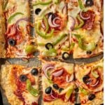 close up photo of puff pastry pizza.