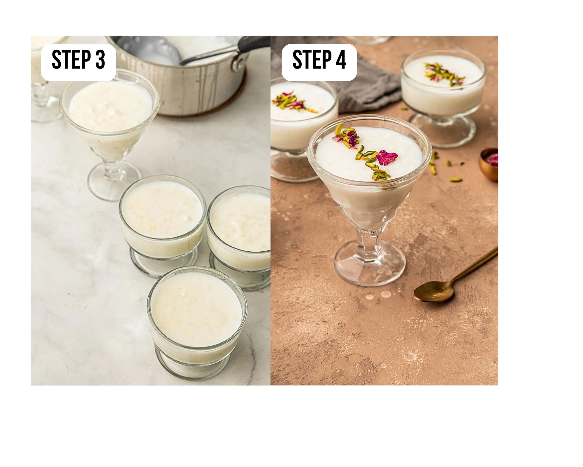 step by step photos to make lebanese rice pudding.