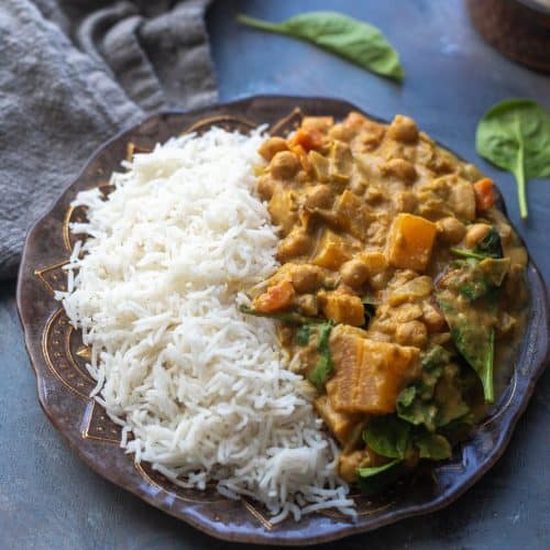 Healthy Sweet Potato and Pumpkin Coconut Curry with Chickpeas