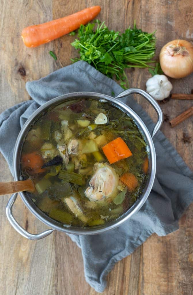 Easy Homemade Chicken Broth made with Whole Chickens and Vegetables