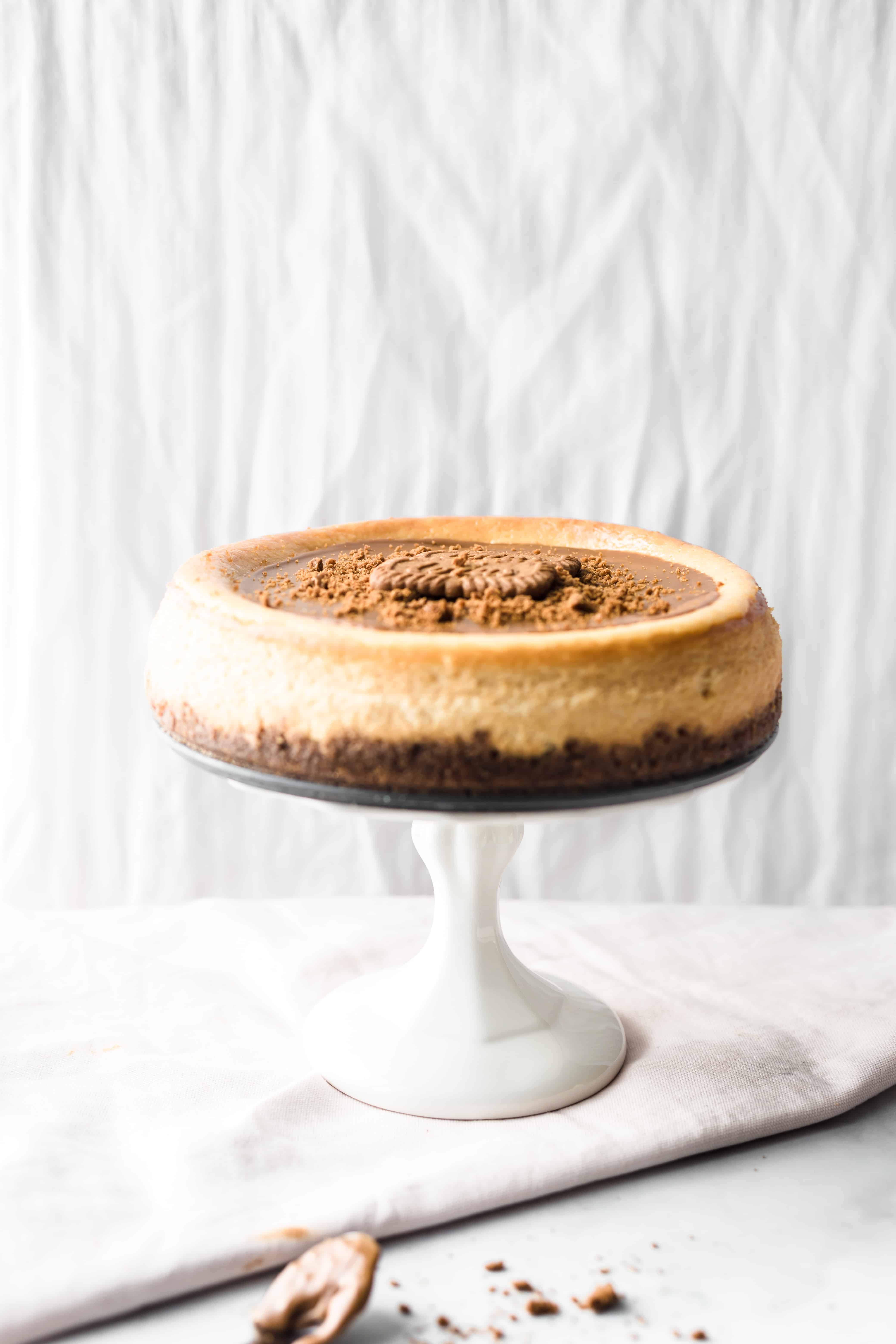 Lotus cheesecake on a high cake stand