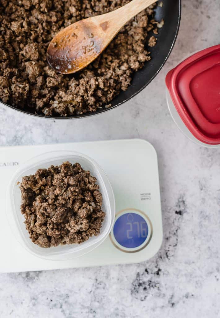 weighing out lamb mince to freeze