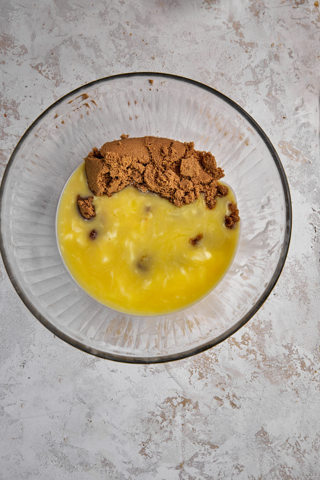 melted butter with brown sugar in a bowl.