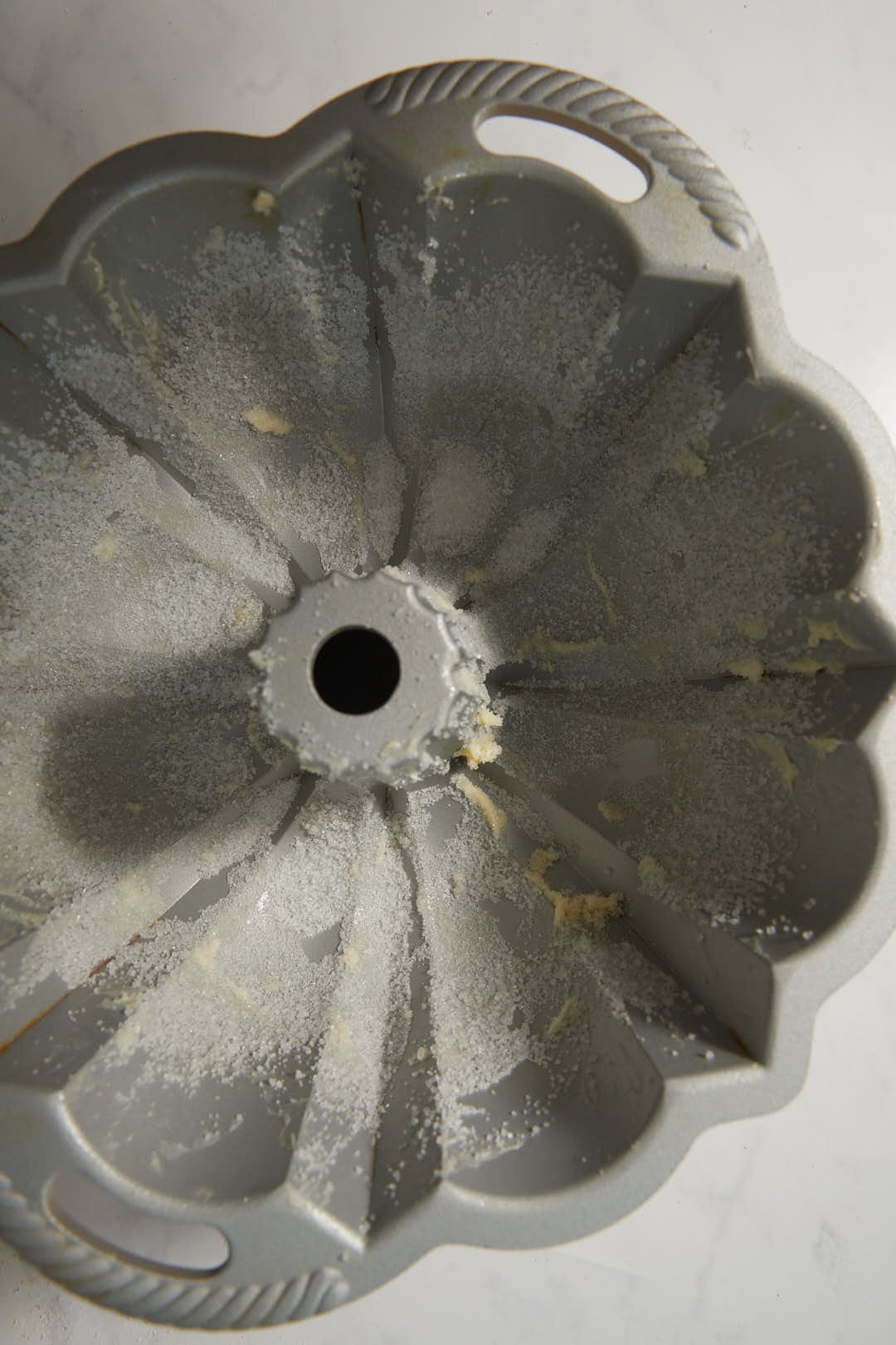 greased and sugared bundt cake pan.