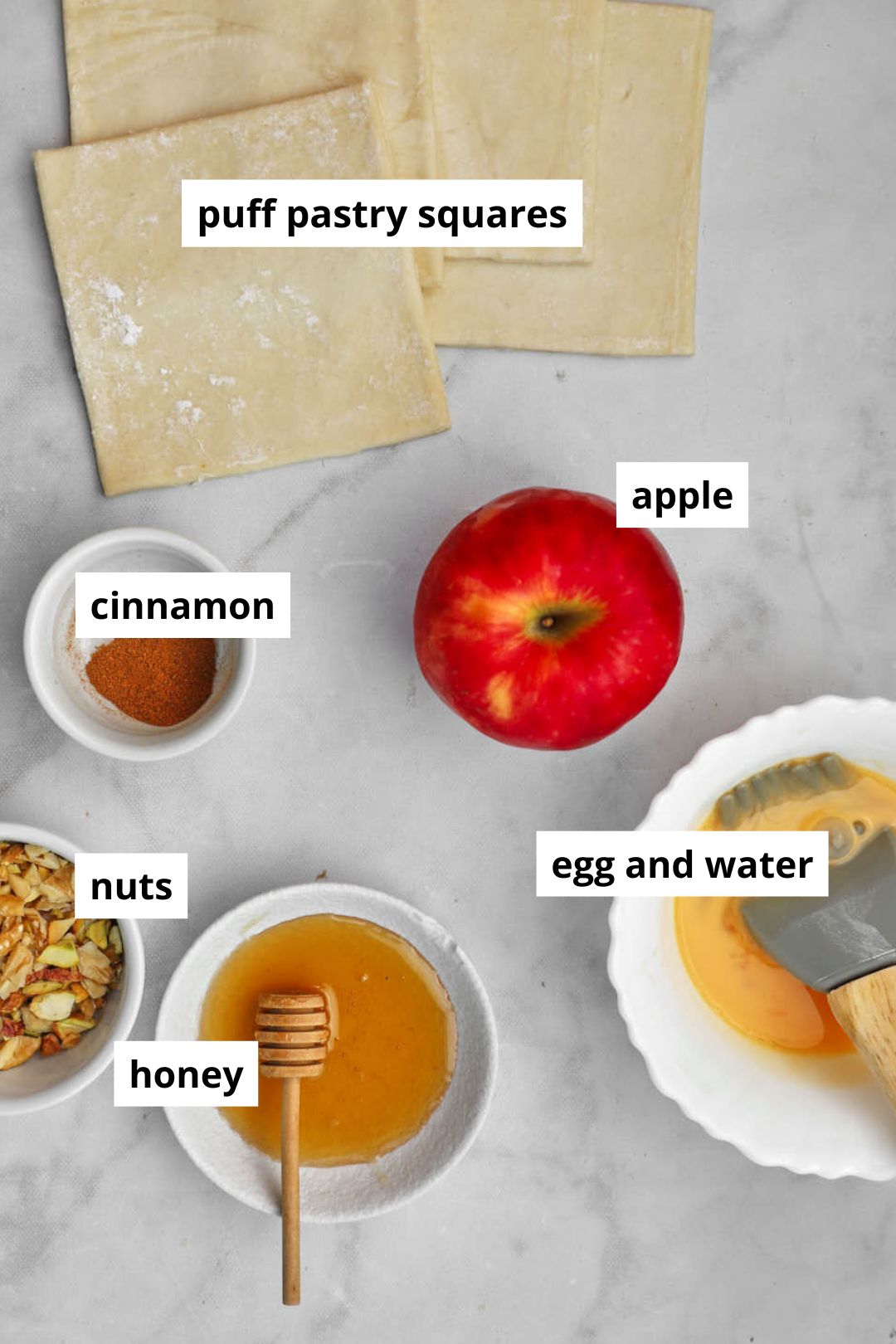 ingredients needed to make apple puff pies.