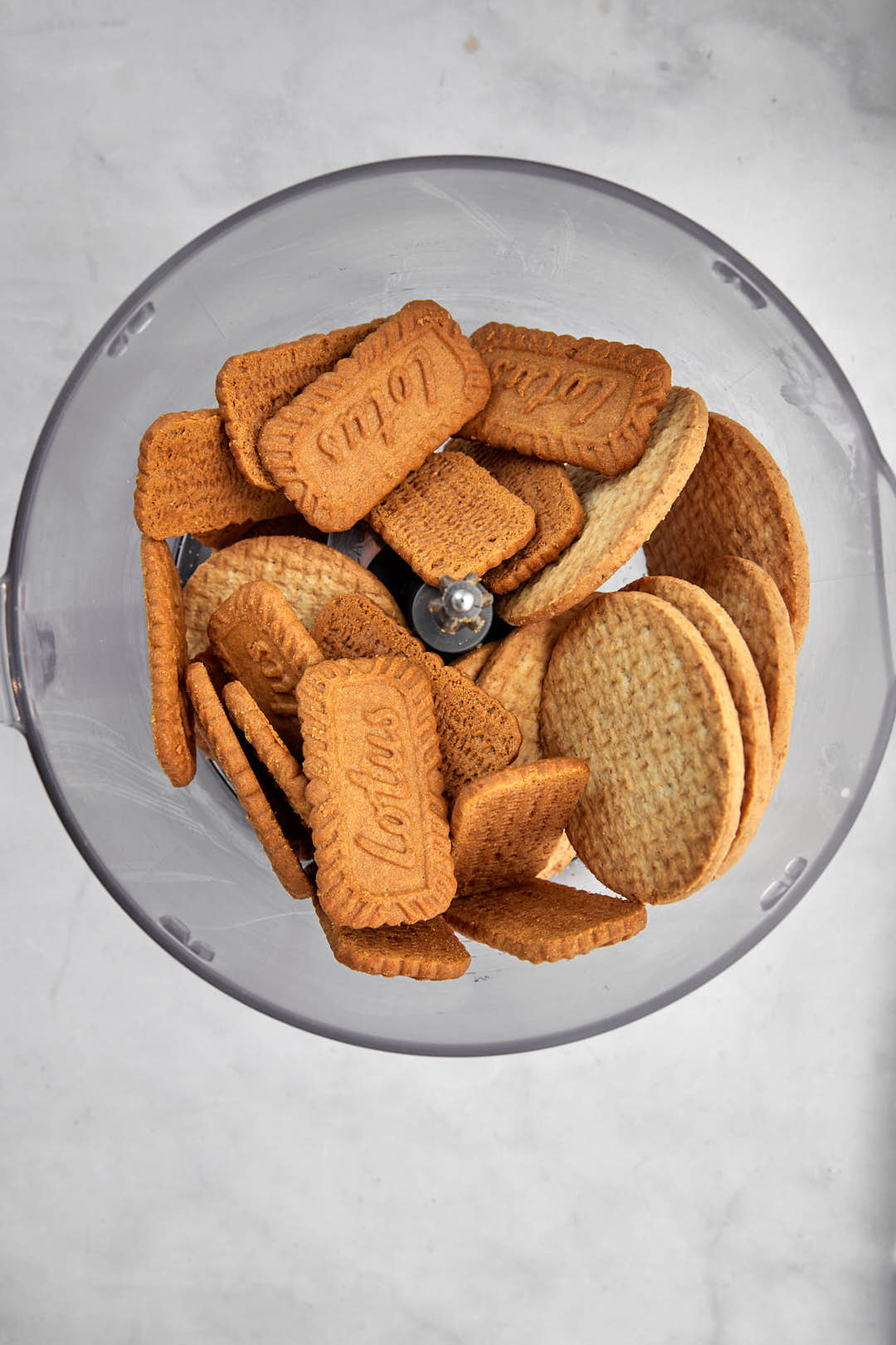 biscoff and digestive biscuits in food processor