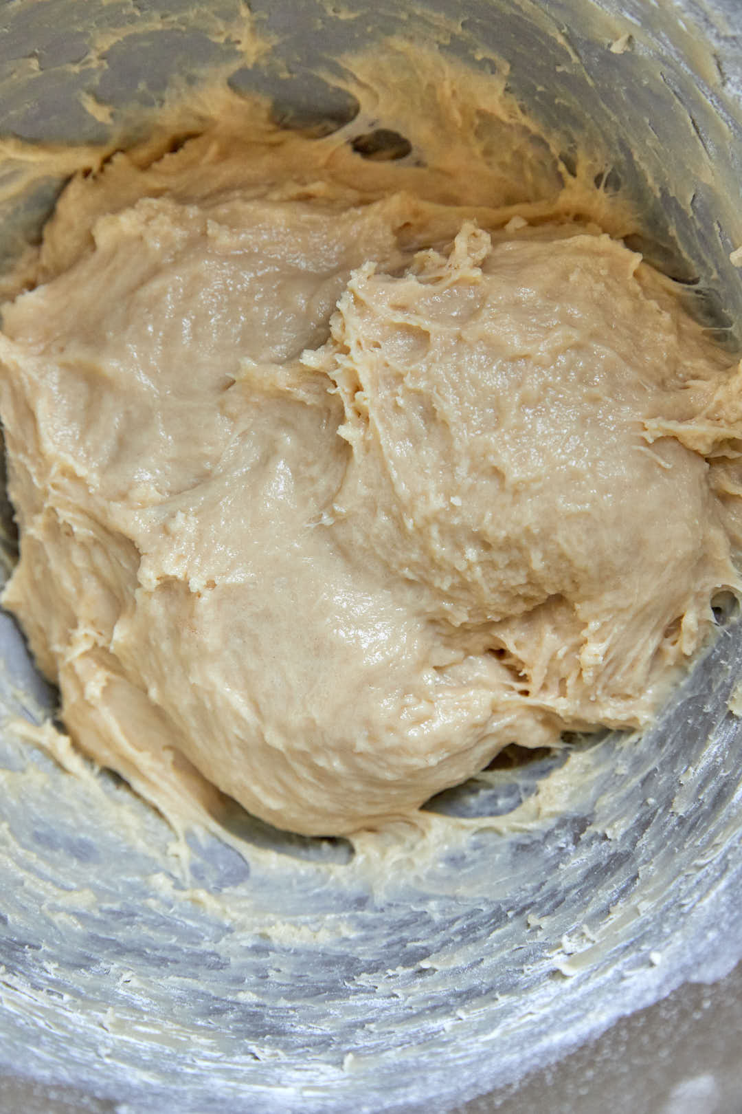 shaggy dough formed in a mixer bowl.