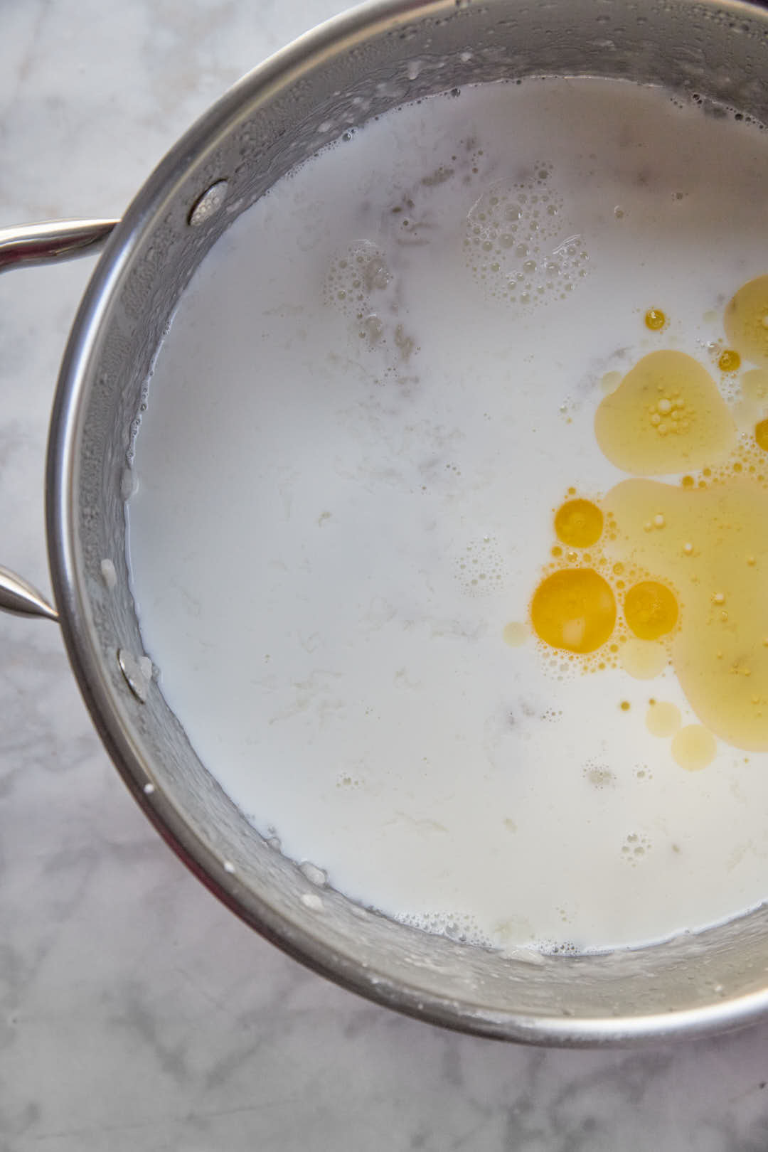 milk added to the cooked saleeg.