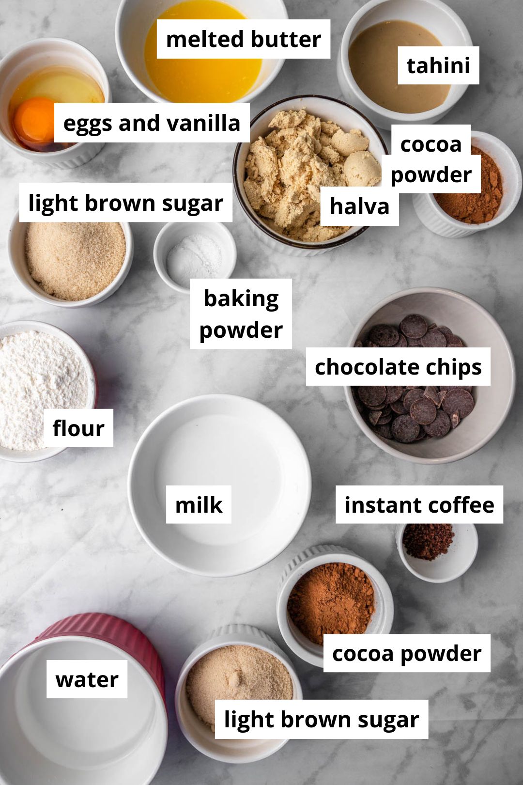 ingredients needed to make chocolate halva cake.