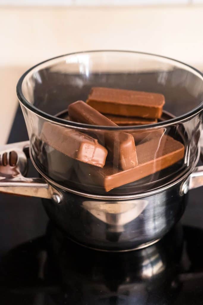 chocolate being melted in a double boiler