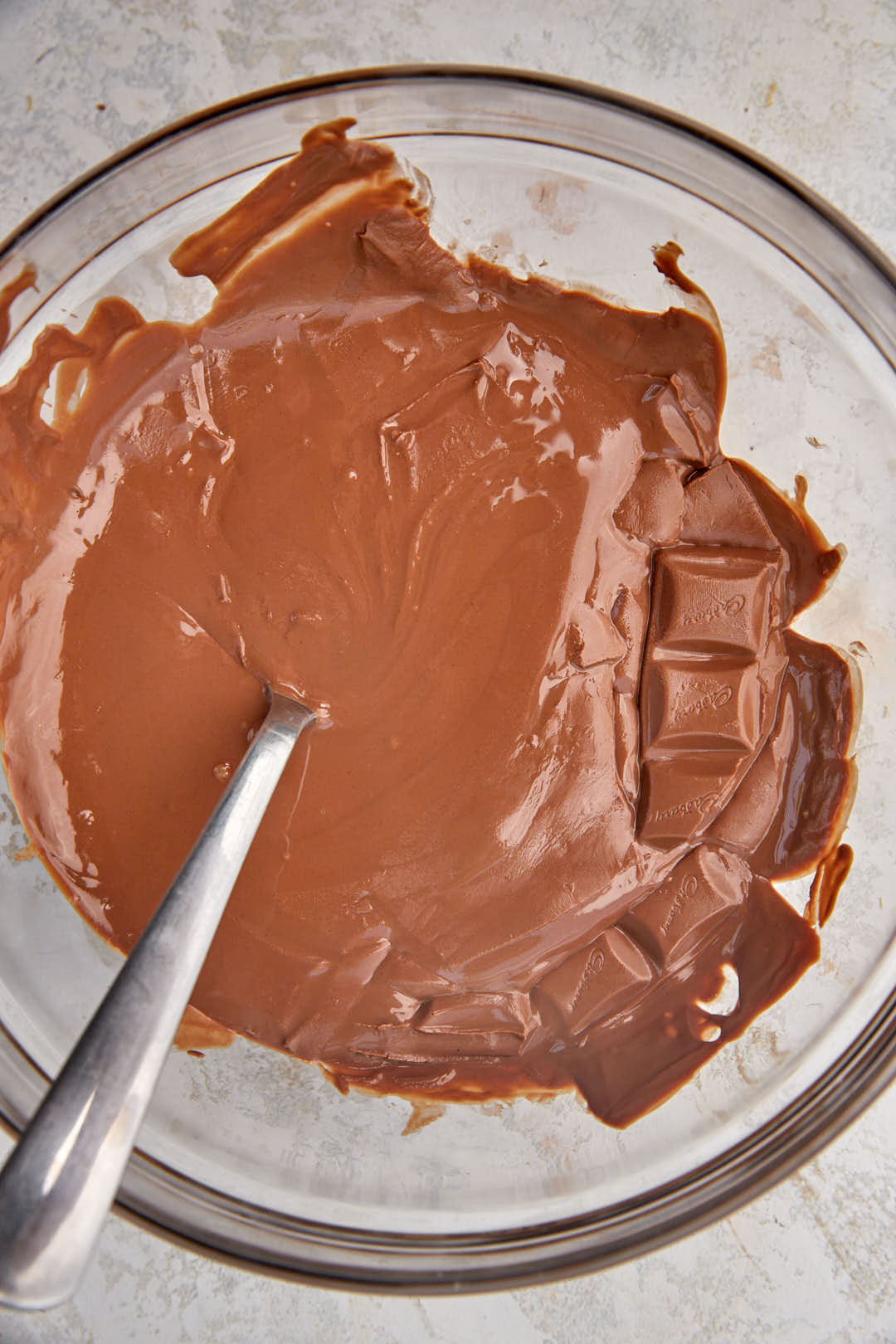 melted chocolate in a glass bowl.