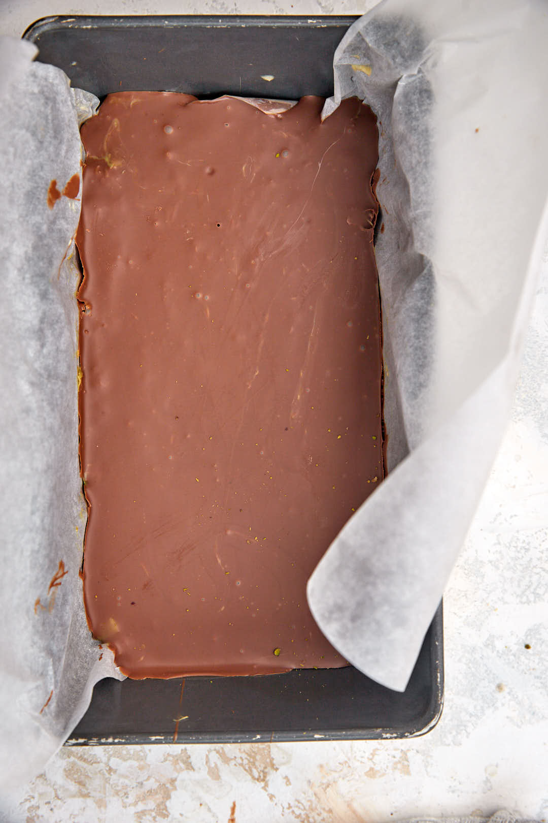 second set chocolate layer in loaf pan.
