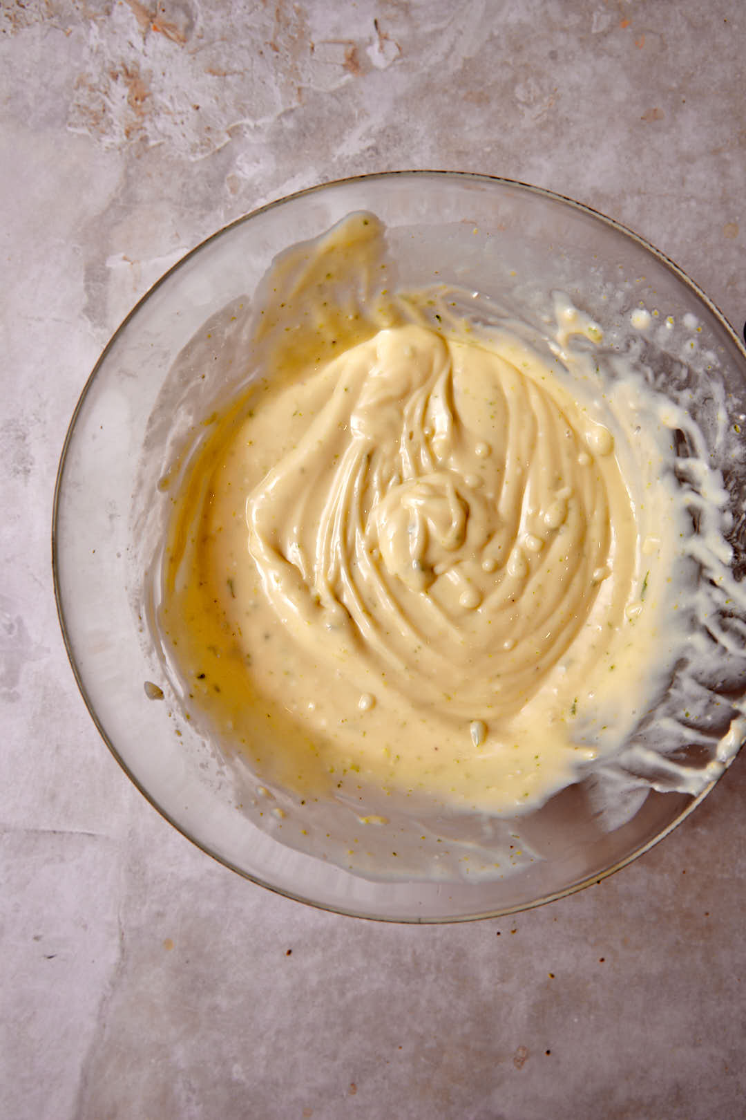 key lime pie bar filling mixed together in a glass bowl.