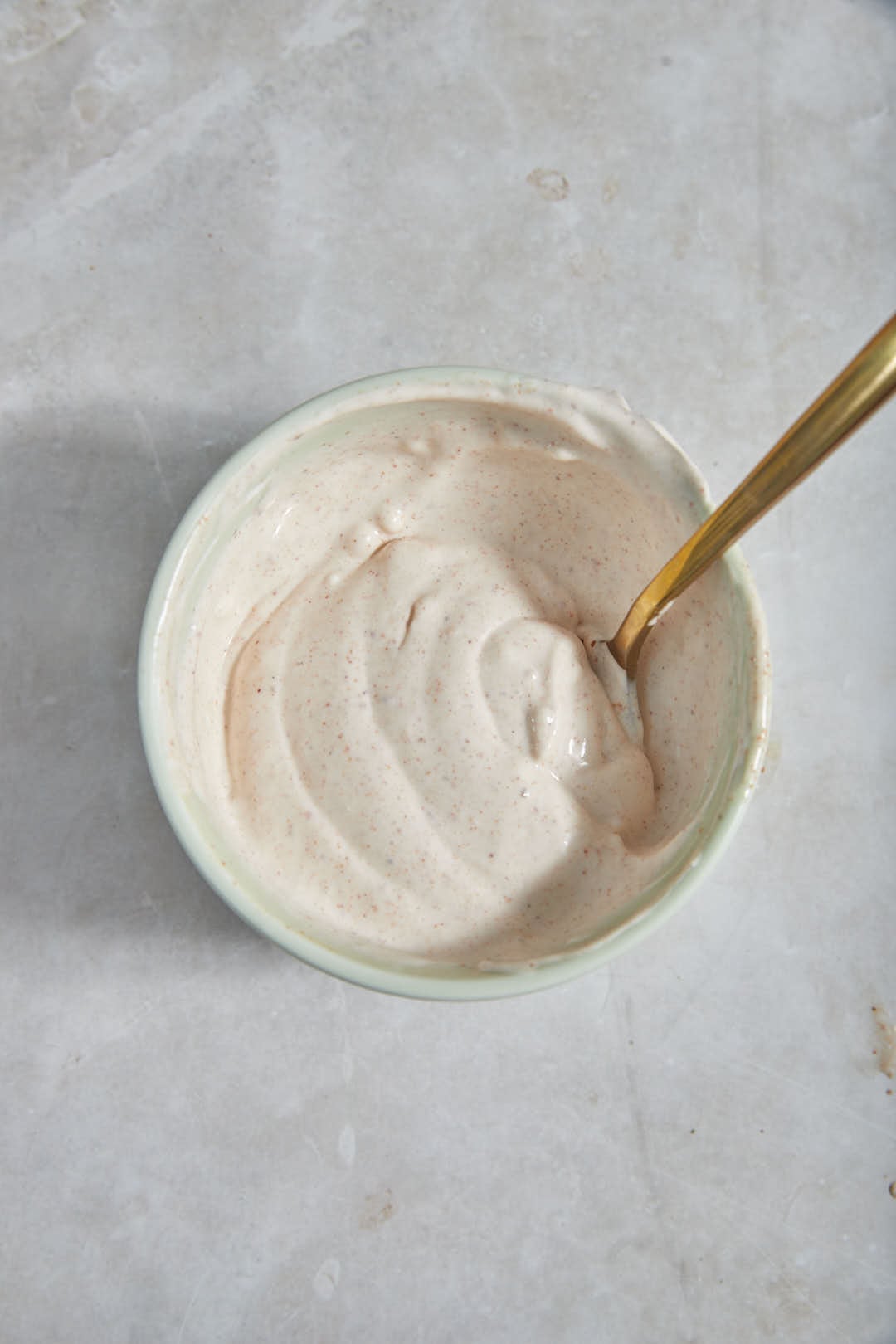 white creamy taco sauce mixed together in a small bowl.