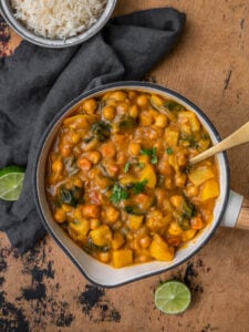 pumpkin sweet potato curry in white saucepan