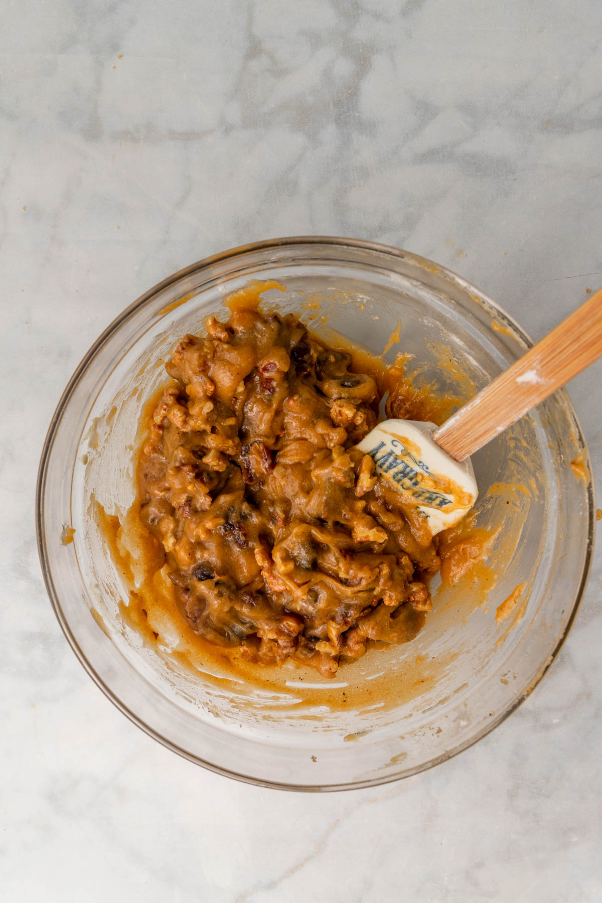 dates and walnuts folded into blondie batter.