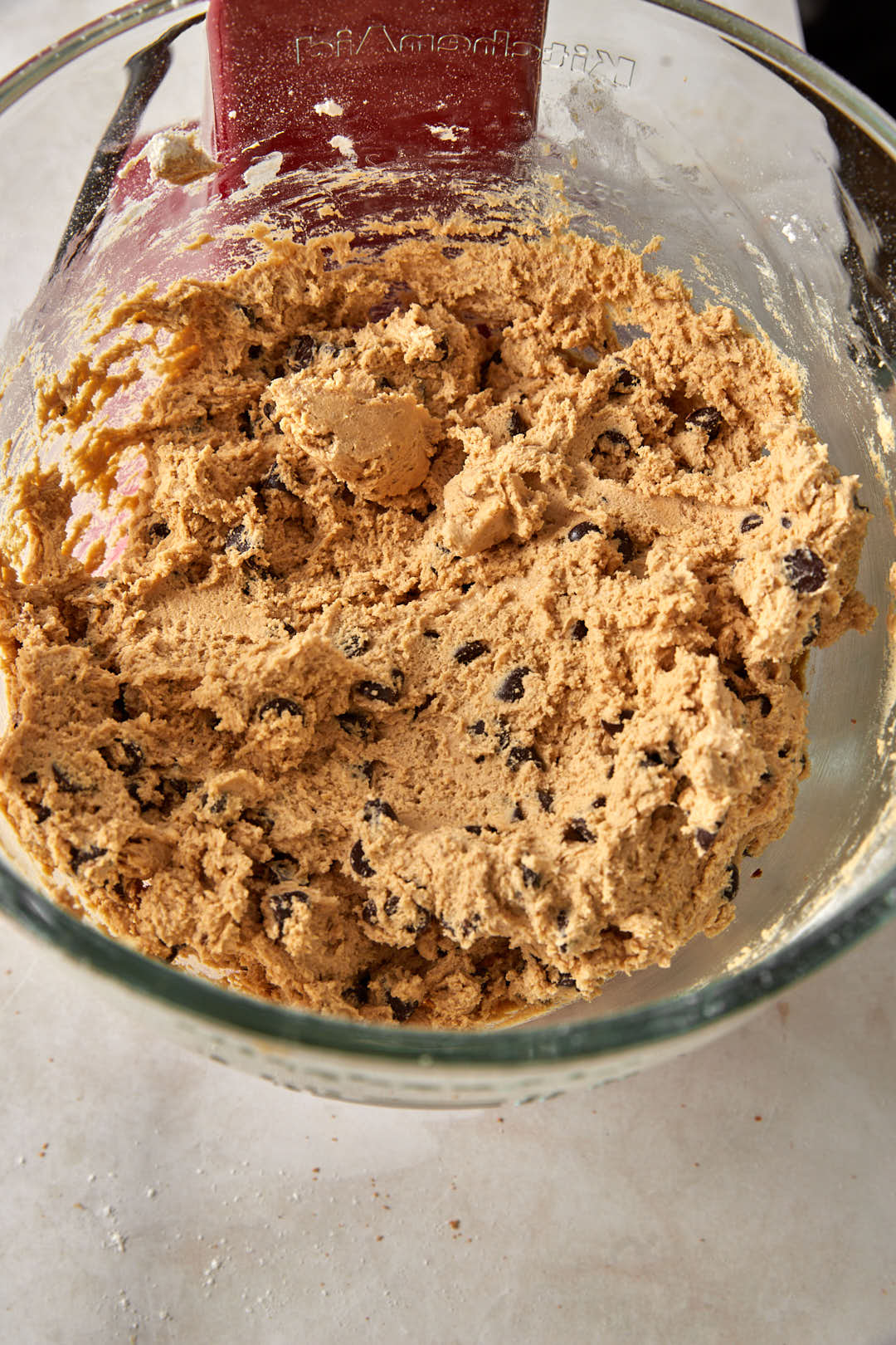 chocolate chip cookie dough in a bowl.