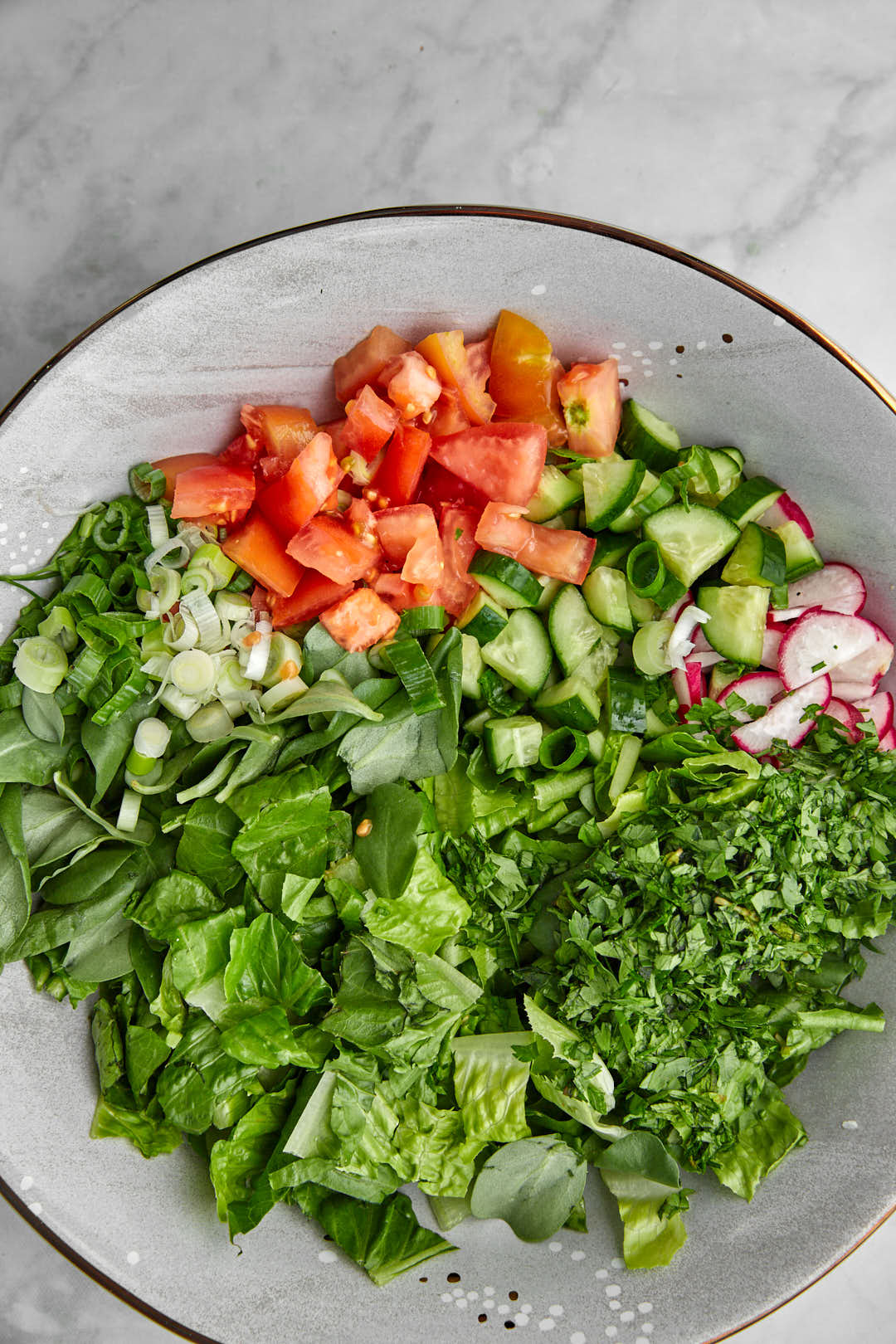 fattouche ingredients in a serving bowl.