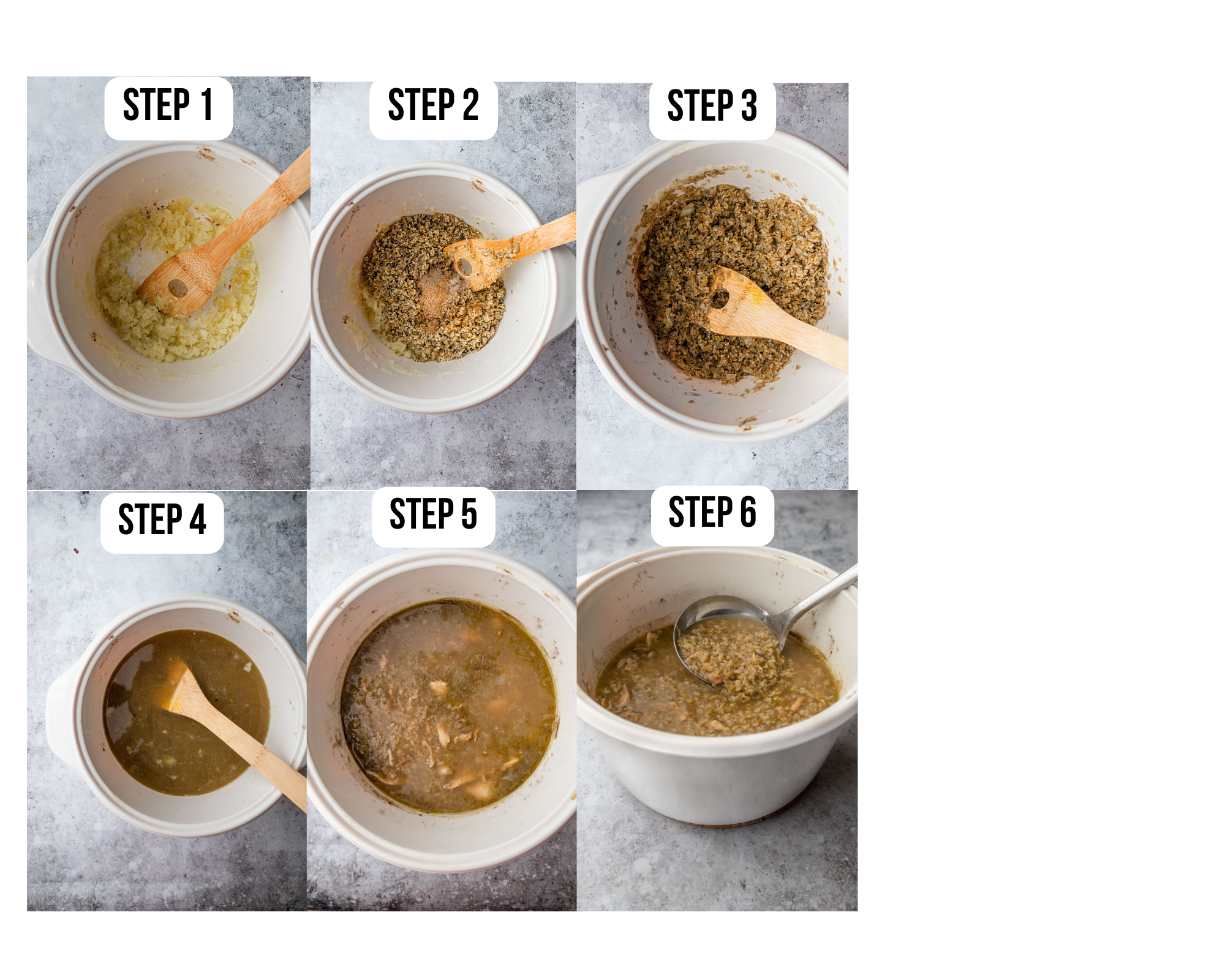 Step by step photos of making chicken freekeh.