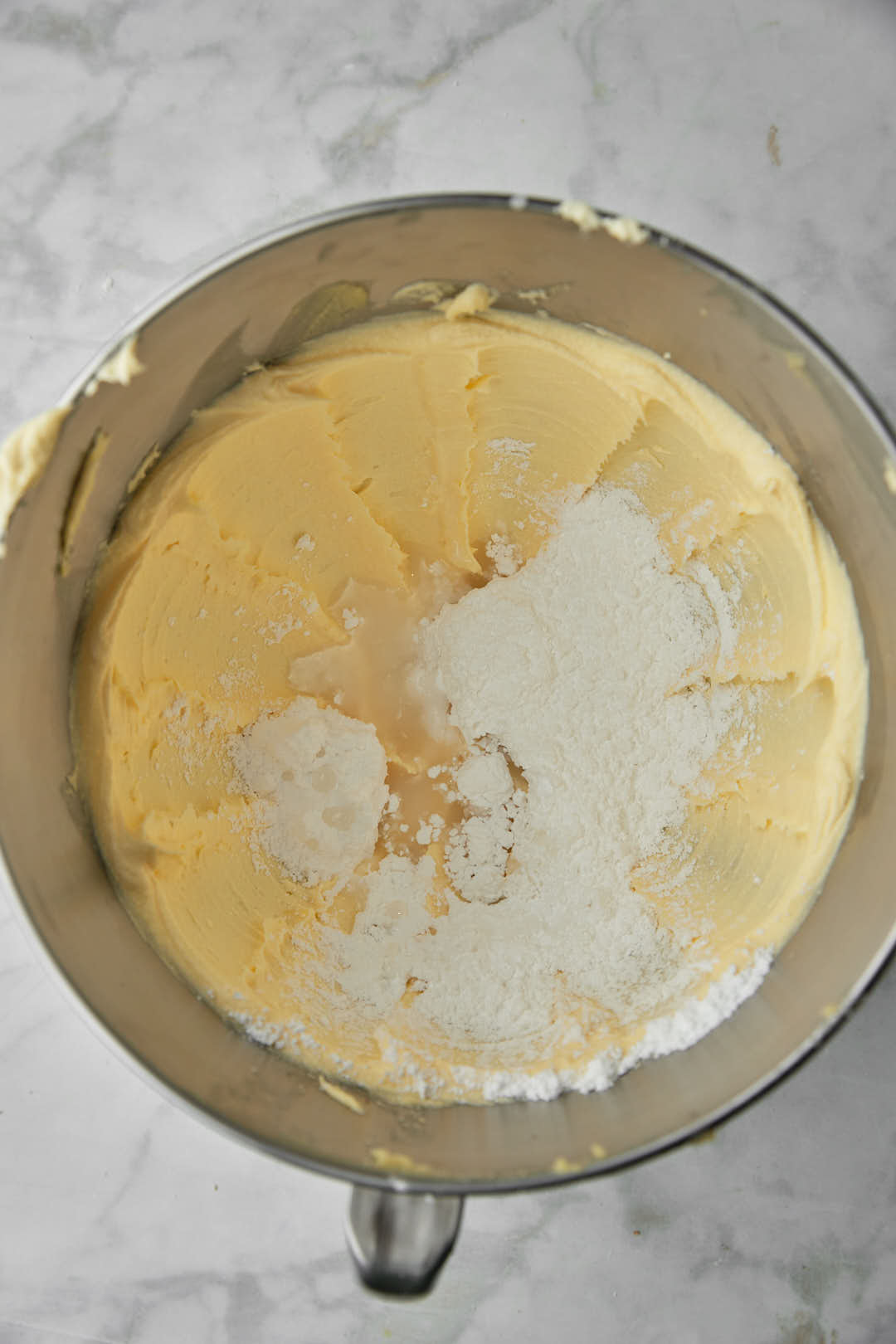 powdered sugar added to ghee in stand mixer