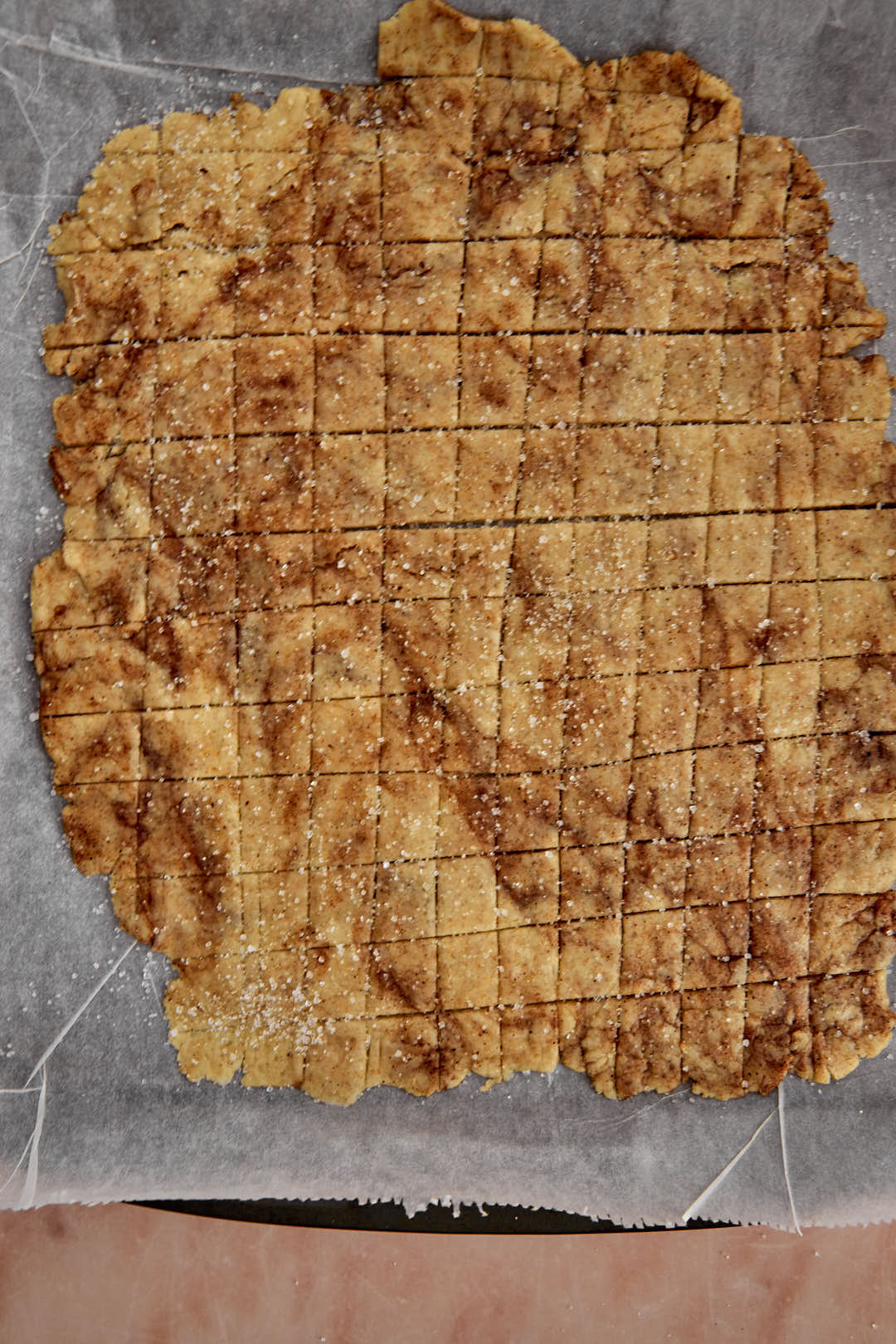 sugar sprinkled onto cinnamon toast crunch dough before baking.