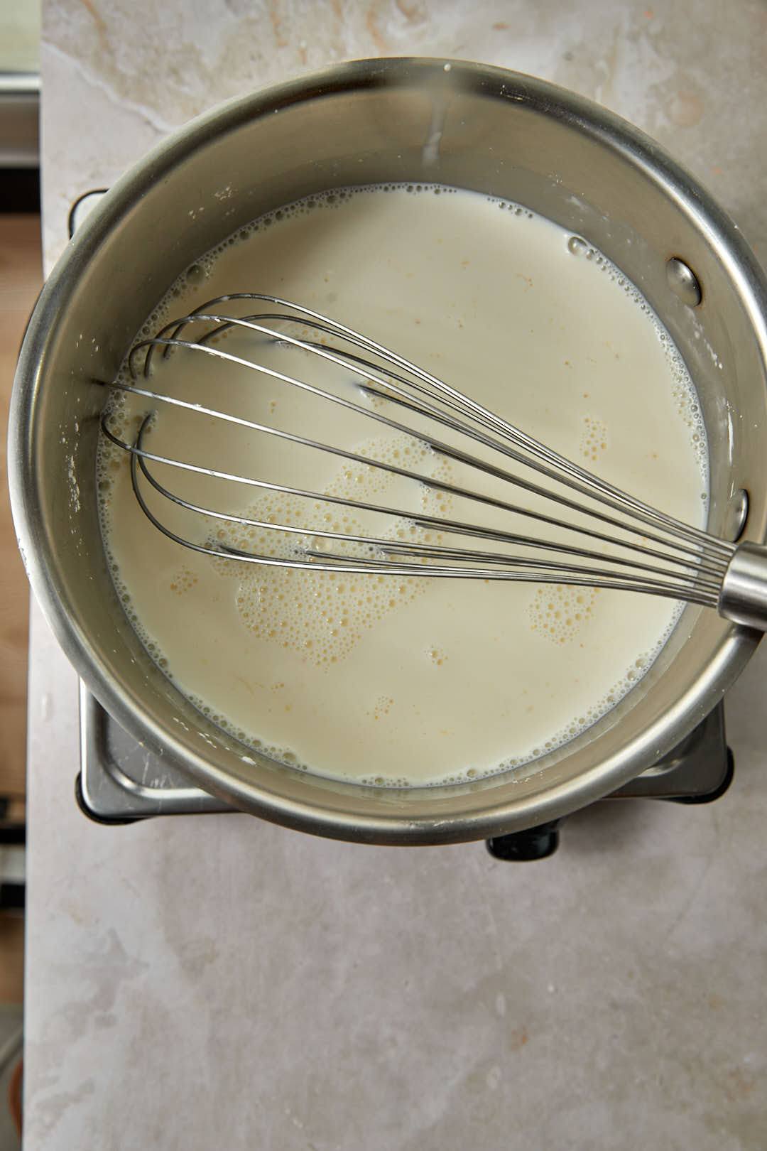 cream filling for kunafa in a saucepan.