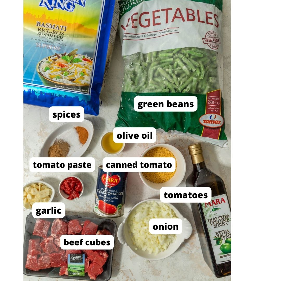 Ingredients needed to make lebanese green bean stew