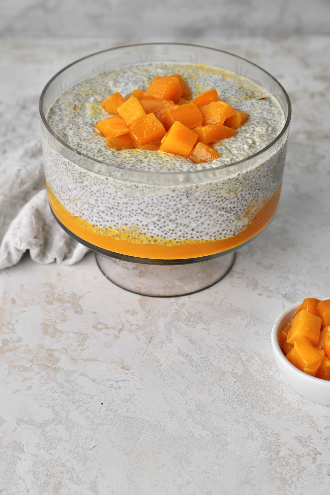 mango chia pudding in serving platter