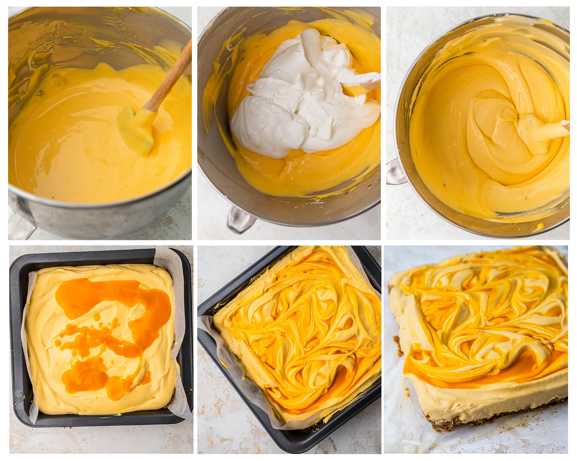 step by step mango cheesecake process shots