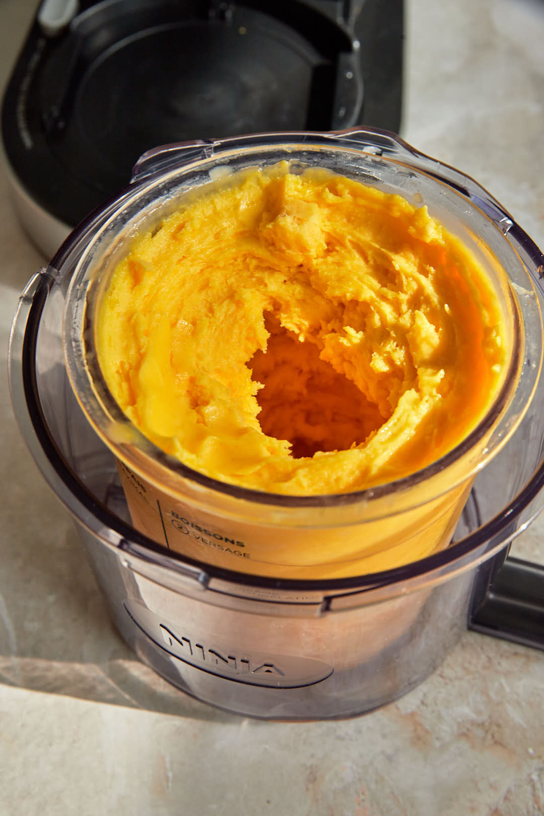ninja creami mango sorbet in the pint.