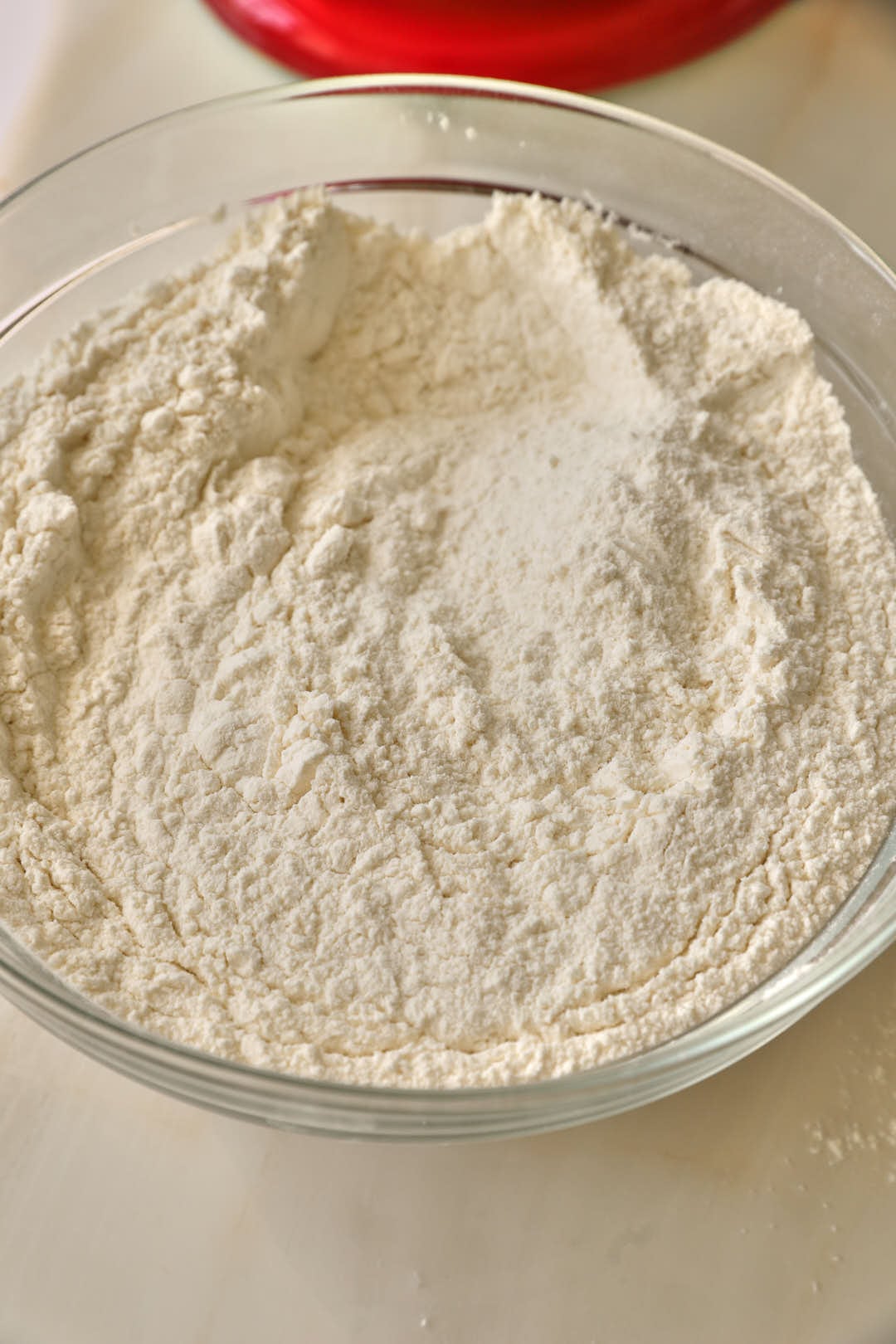 whisked flour, baking soda and salt in a glass bowl.