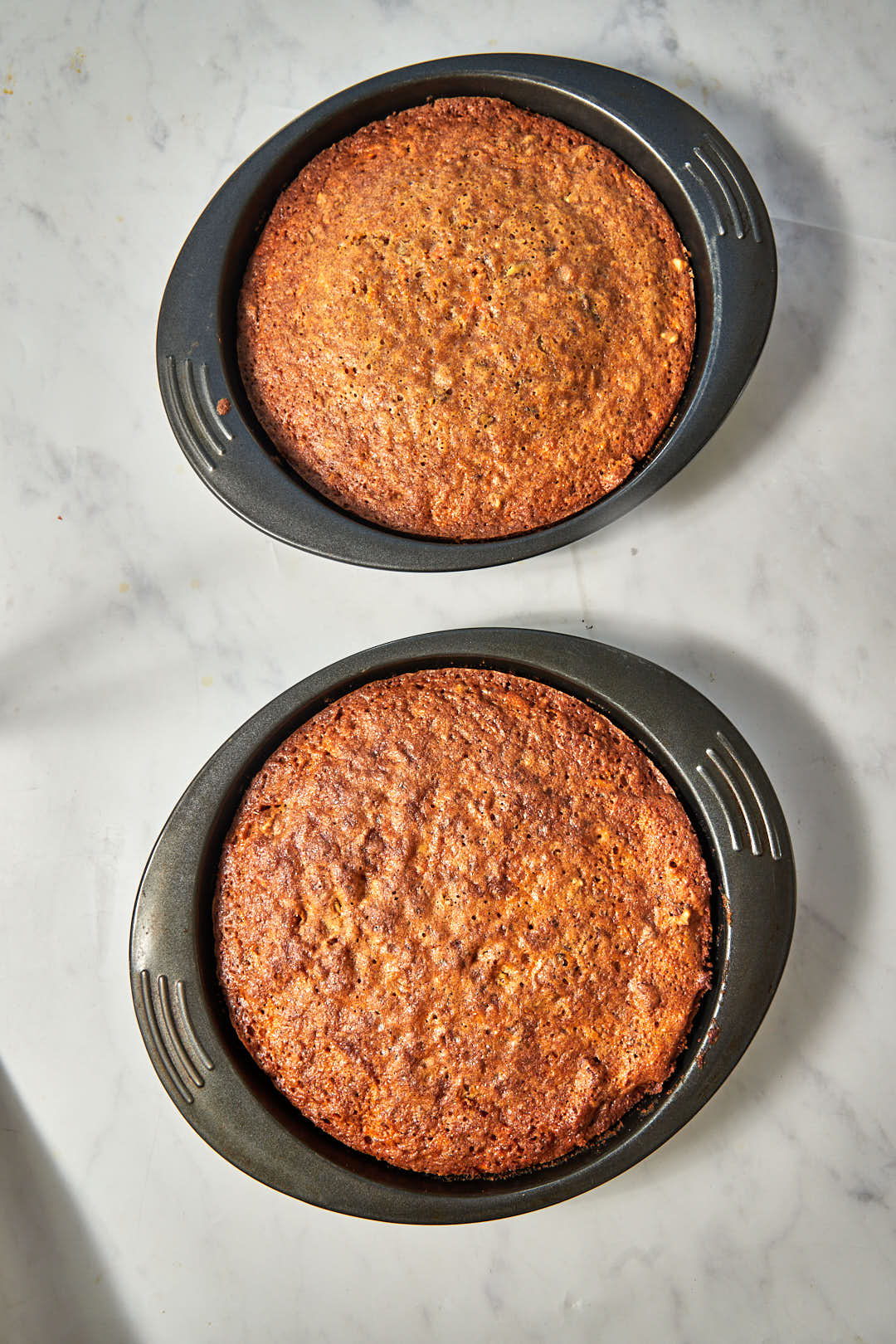baked carrot cakes in 9 inch rounds.