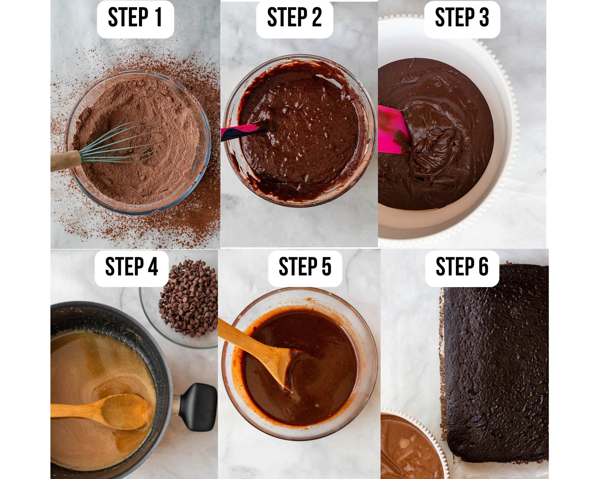 step by step photos of making a chocolate cake.
