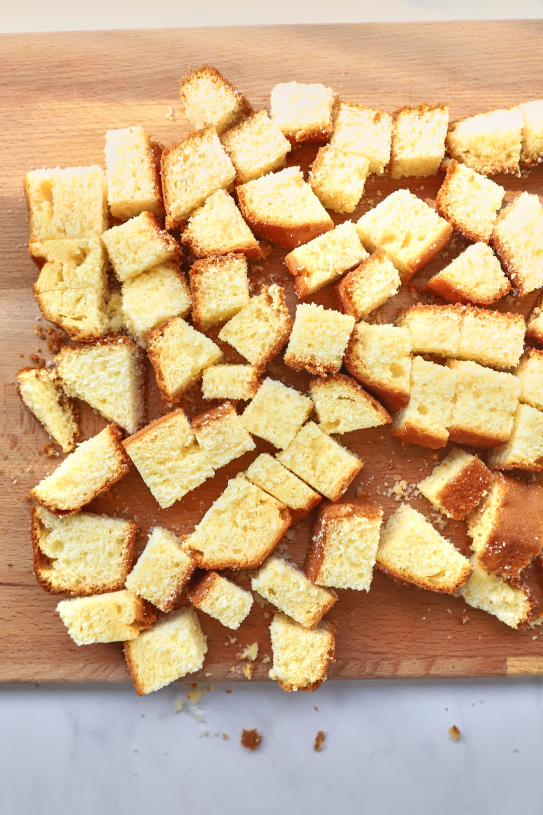 cut cubes of pound cake.