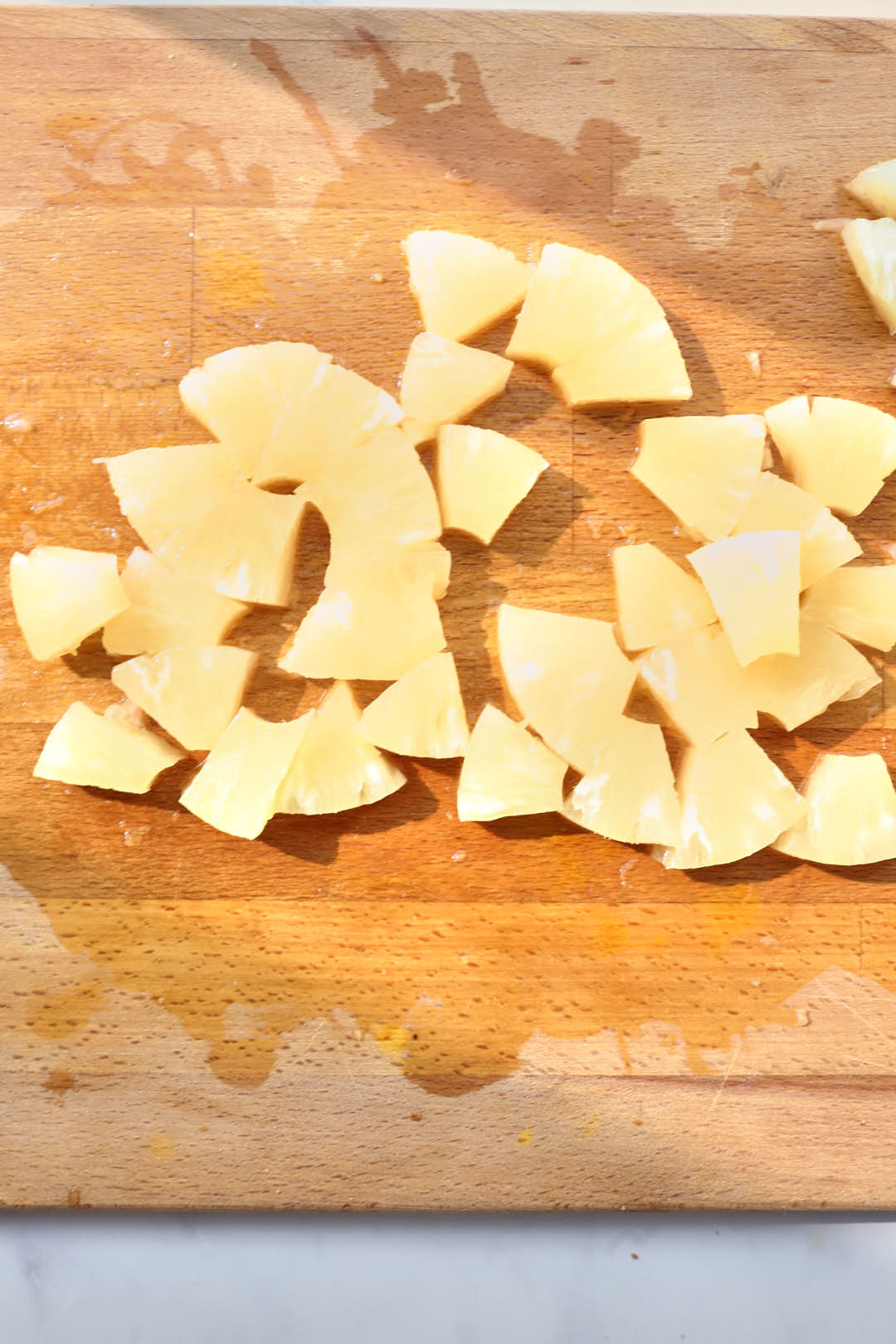 cut cubes of canned pineapple.