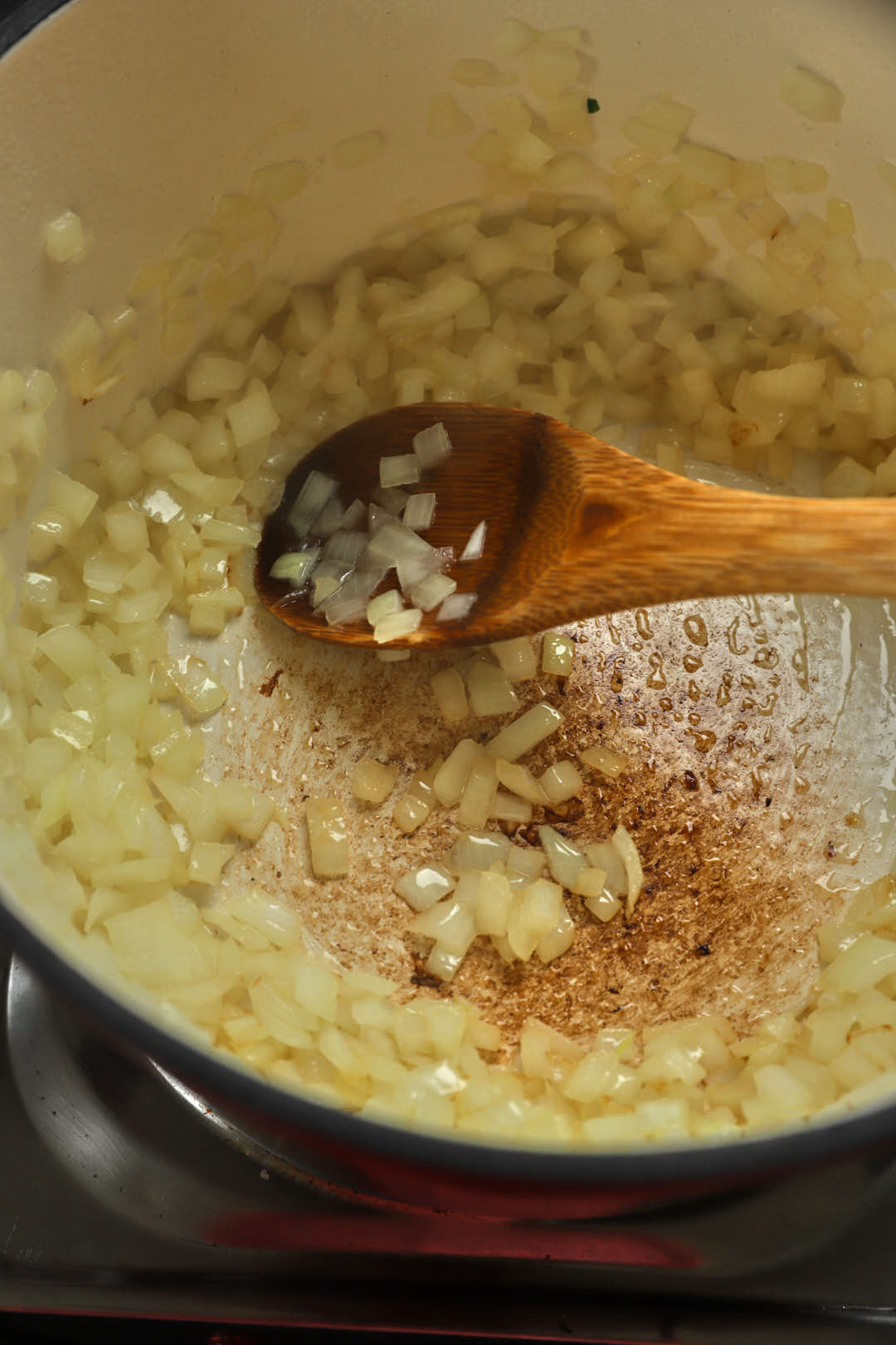 Sauteed onions and garlic in a saucepan