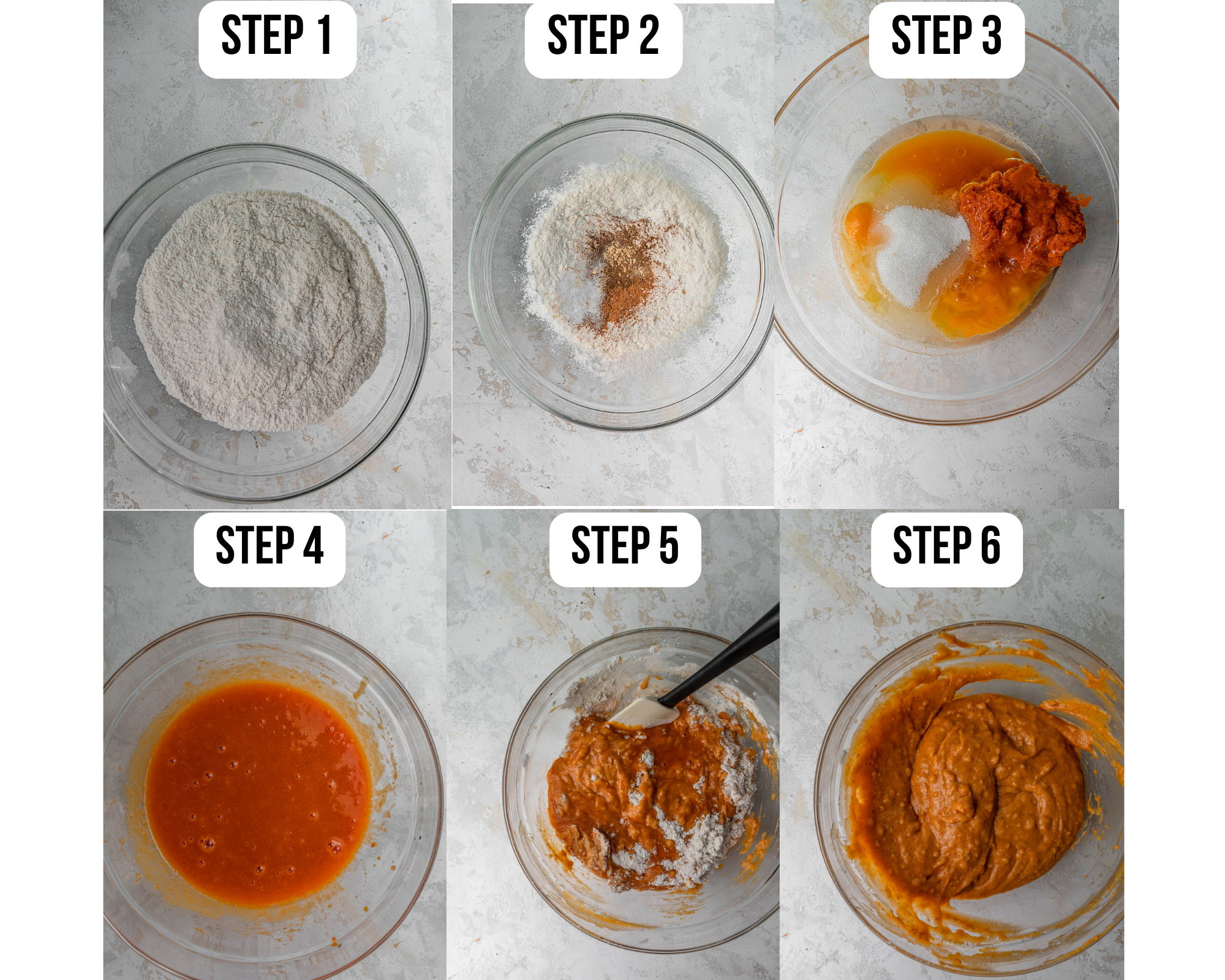 Step by step photos of making pumpkin bread.