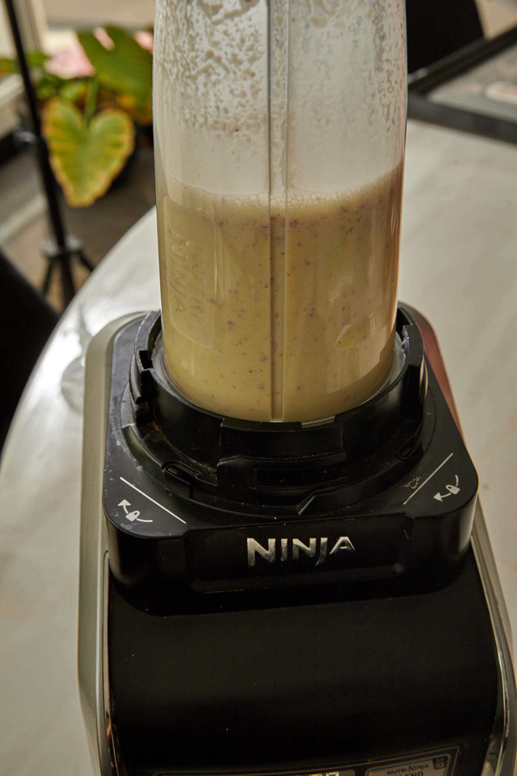 blended apple popsicle mix in a ninja blender.