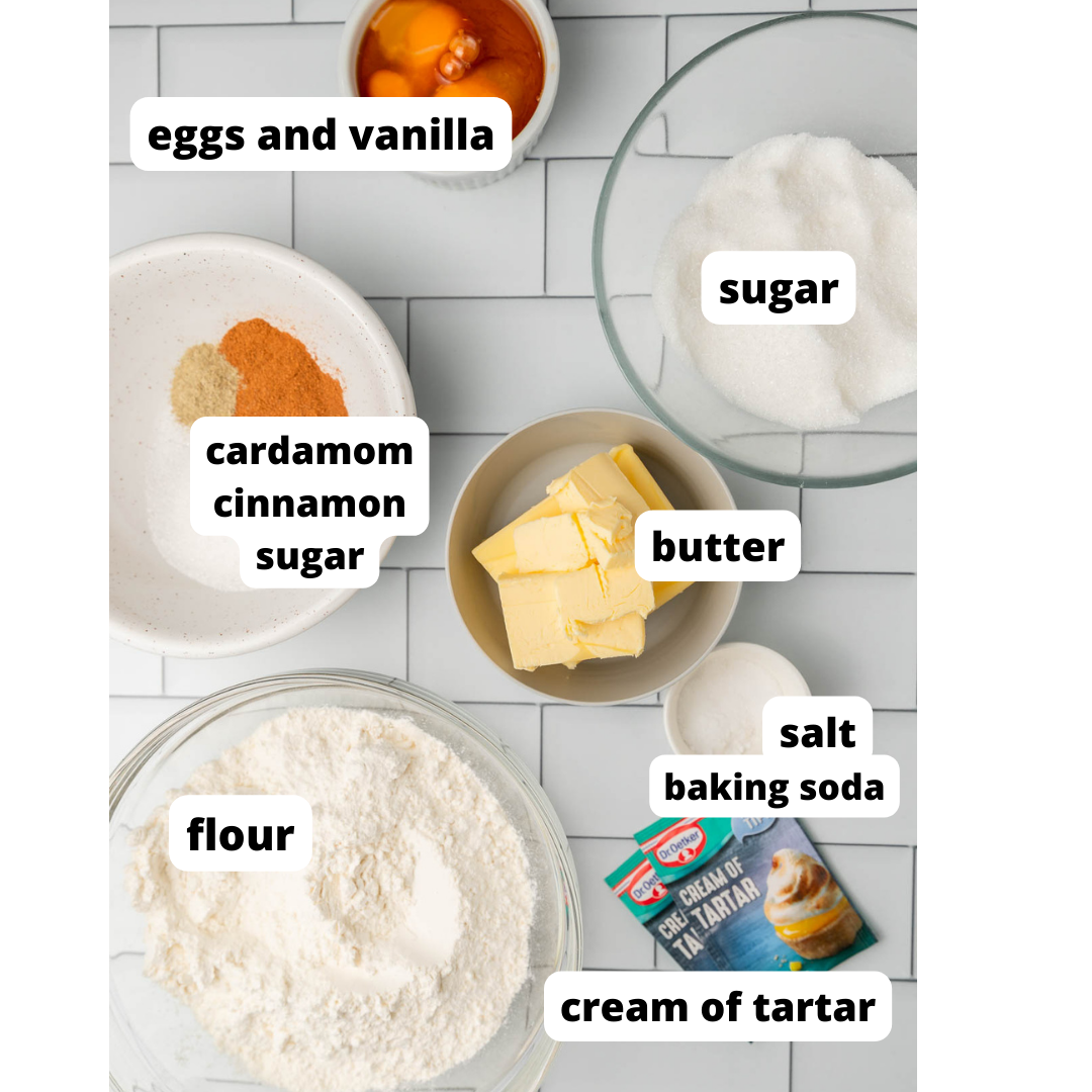 ingredients needed to make cardamom snickerdoodles