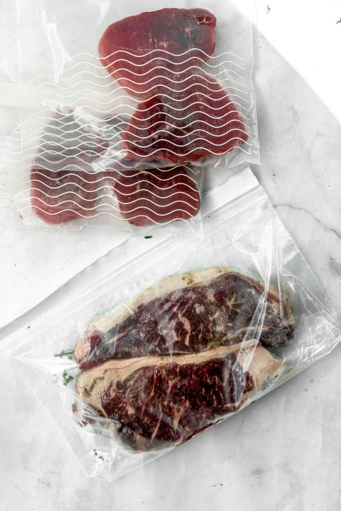 Steak in ziplock bag ready to be sous vide